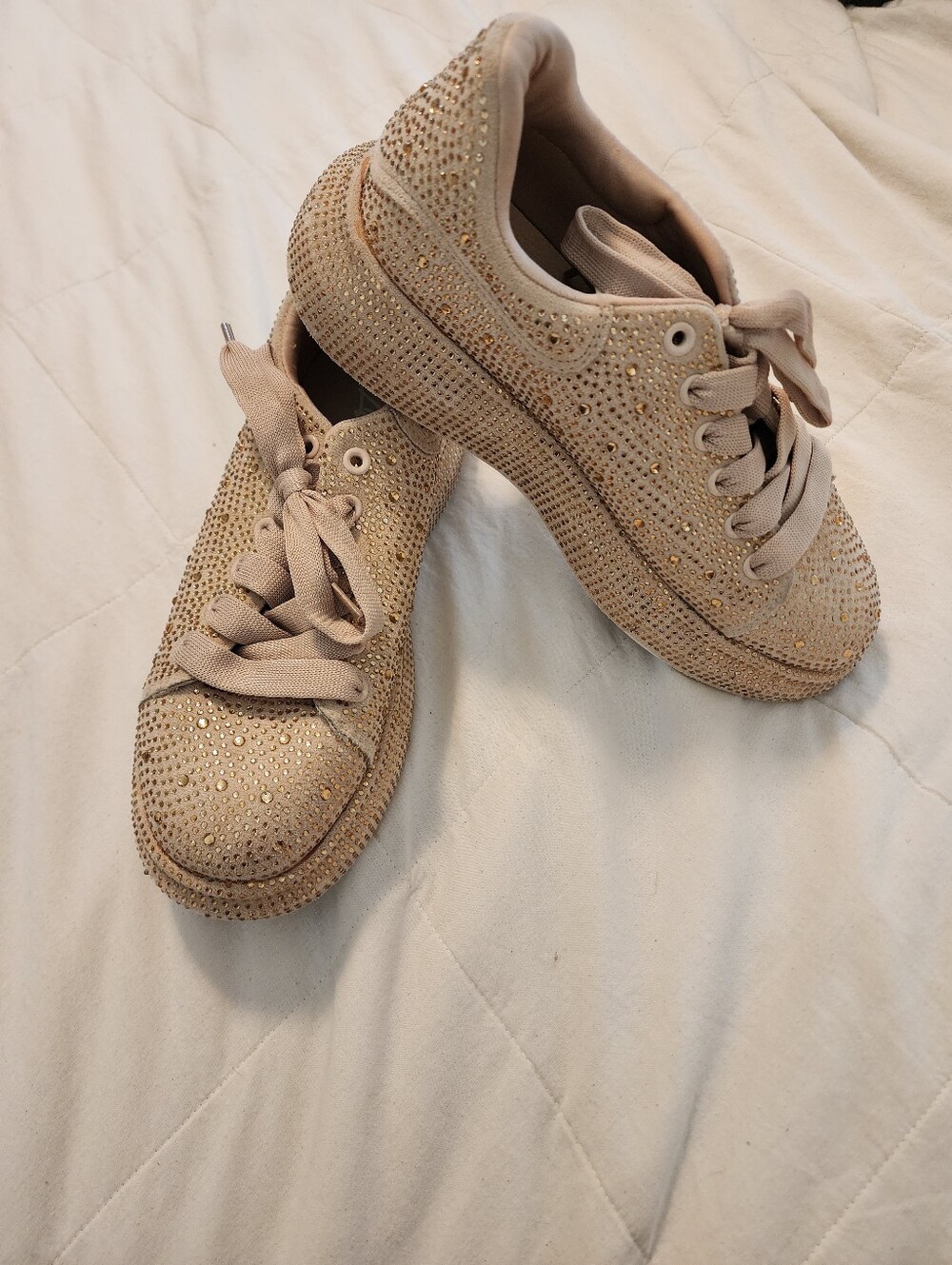 Liliana Women’s Blush Pink Rose Gold Rhinestone Platform Sneakers 9M Bling Boho